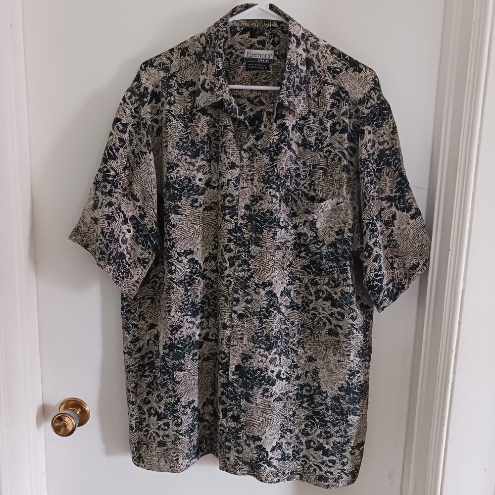 Firethorn Men's Short Sleeve Shirt 100% Silk Medium